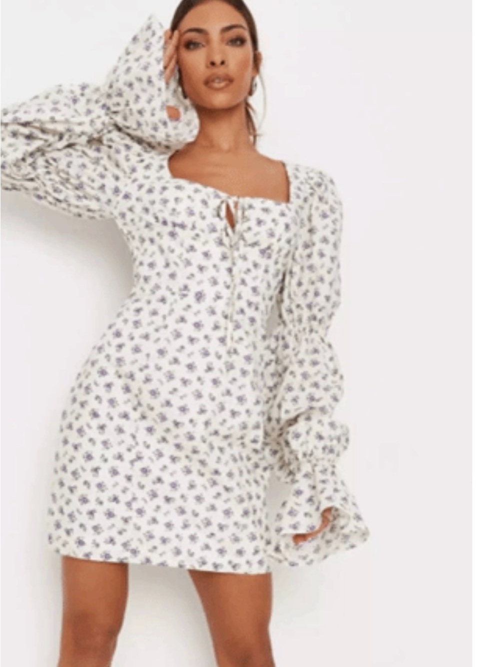 Missguided Mini puffy sleeve Dress Floral Print milk maid dress